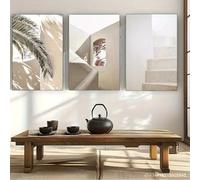GOSRD Impressions sur toile, collection de peintures murales avec palmiers et escaliers pour salon, chambre à coucher, décoration intérieure (50 x 75 cm, 3 pièces)