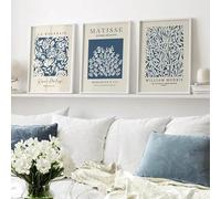 GOSRD Impressions sur toile de fleurs françaises, peinture de Matisse et William Morris, affiches murales bleues pour une décoration intérieure moderne (30 x 45 cm - 3 pièces/cadre intérieur)