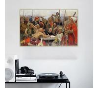 GOSRD Impressions sur toile d'Ilya Efimovitch Repine, « La réponse des cosaques zaporogues au sultan turc Mahmoud IV », peinture à l'huile (40 x 60 cm)