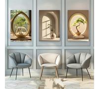 GOSRD Impressions sur toile modernes et minimalistes, triptyque lumineux et ombré, motifs sereins, bonsaï et fleurs, pour salon, bureau, décoration d'intérieur (30 x 50 cm, 3 pièces)