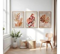 GOSRD Impressions sur toile, motifs botaniques, herbes de la pampa, eucalyptus, feuilles de monstera, style bohème, terracotta, pour la décoration du salon et de la chambre (40 x 55 cm - 3 pièces)