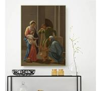 GOSRD Impressions sur toile Nicolas Poussin《La Sainte Famille avec les saints Élisabeth et Jean-Baptiste》Peinture à l'huile Décoration murale (70x100cm)