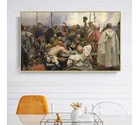 GOSRD Impressions sur toile Peinture à l'huile Ilya Yafimovich Repin《Les Cosaques zaporogues écrivent une lettre au sultan de Turquie》Art déco (55X110cm)