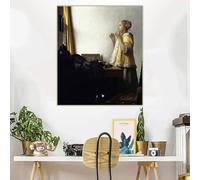 GOSRD Impressions sur toile Peinture à l'huile Jeune femme au collier de perles par Johannes Vermeer Affiche d'art célèbre Image Décoration de la maison (70x110cm)