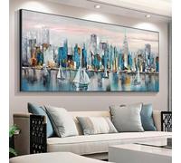 GOSRD Impressions sur toile, peinture abstraite, paysage urbain, texture, peinture, voilier, paysage, art mural moderne, décoration d'intérieur, 70 x 160 cm, sans cadre