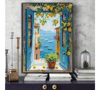 GOSRD Impressions sur toile, peinture de paysage marin vue par la fenêtre, pour salons, couloirs, bureaux, bars, cafés et restaurants (30x45cm)