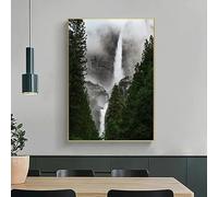 GOSRD Impressions sur toile, peintures, art mural, photos, forêt de pins verts, cascade, montagnes brumeuses, photographie, affiche, décoration d'intérieur (40 x 60 cm)