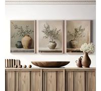 GOSRD Impressions sur toile représentant un vase à branches d'olivier rétro, peinture végétale pour salon, chambre moderne, décoration intérieure, affiche simple (50 x 70 cm - 3 pièces)