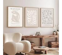 GOSRD Impressions sur toile style bohème beige neutre, lignes épurées, inspiration Picasso, minimalisme abstrait, affiche d'exposition Matisse pour chambre (40x60cm-3 pièces)