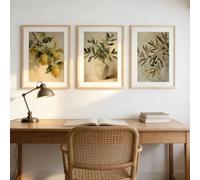 GOSRD Impressions sur toile style campagne rétro, motif branche d'olivier, vase et feuille de citronnier, affiche végétale, décoration murale simple (40 x 55 cm - 3 pièces)