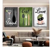 GOSRD Impressions sur toile, tableau décoratif moderne et minimaliste en noir et blanc sur le thème des boissons, art mural pour bar, restaurant ou salon (40 x 60 cm - 3 pièces)