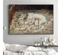 GOSRD Impressions sur toile vintage représentant une fille avec de gentils chiens, affiches, ferme victorienne, niche pour chien, photos murales, décoration de chambre (60 x 80 cm)