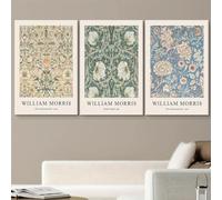 GOSRD Impressions sur toile William Morris, motif classique de lys et de grenade, décoration murale style rétro floral du début du XXe siècle pour salon ou chambre (60 x 90 cm - 3 pièces)