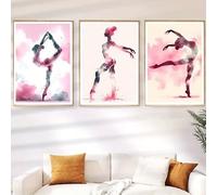 GOSRD Lot de 3 affiches de gymnastique roses sur toile pour décoration murale de chambre de fille, bureau, maison (30 x 40 cm, 3 pièces)