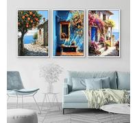 GOSRD Magnifiques affiches à l'huile représentant des paysages naturels : « L'arbre dans un coin du mur », peintures et impressions sur toile pour la décoration du salon (40 x 55 cm - 3 pièces)