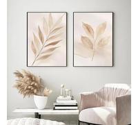 GOSRD Peinture sur toile beige botanique neutre, affiche moderne minimaliste, style bohème, décoration murale pour la maison (70 x 100 cm, lot de 2)