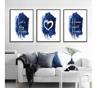 GOSRD Peinture sur toile bleue « Restons à la maison », affiches murales imprimées pour salon, décoration d'intérieur moderne, 60 x 90 cm, 3 pièces, sans cadre
