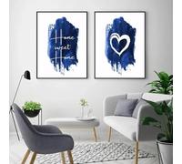 GOSRD Peinture sur toile bleue « Restons à la maison », affiches murales imprimées pour salon, décoration d'intérieur moderne, 60 x 90 cm, 2 pièces, sans cadre