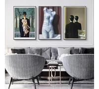 GOSRD René Magritte, femme nue sexy, peintures sur toile, affiches et impressions d'art mural, images d'art surréalistes pour salon, 35 x 50 cm, 3 pièces, sans cadre