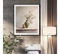 GOSRD Reproduction d'une peinture à l'huile sur toile, représentant un vase ancien, un olivier et des feuilles vertes, une nature morte botanique (60 x 90 cm), décoration murale.