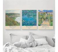 GOSRD Reproduction sur toile d'une peinture de Monet, affiche d'art mural style milieu du siècle, exposition, décoration créative pour chambre, bureau ou maison (50 x 75 cm - 3 pièces)