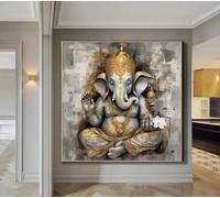 GOSRD Statue de Ganesh hindou, peinture abstraite sur toile pour salon, chambre, bureau, décoration intérieure (70x70cm)