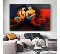 GOSRD Tableau abstrait indien imprimé sur toile, représentant un amoureux jouant de la musique (70 x 100 cm, sans cadre), idéal pour la décoration murale de votre salon.