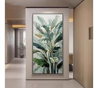 GOSRD Tableau abstrait moderne à base de feuilles de bananier dans des tons de vert tendre, imprimé sur toile (55 x 110 cm)