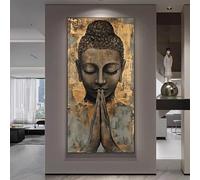 GOSRD Tableau abstrait moderne sur toile représentant un Bouddha en méditation, décoration murale sereine et spirituelle pour le salon (70 x 140 cm/cadre intérieur)