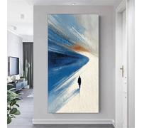 GOSRD Tableau décoratif abstrait moderne, représentant une figure solitaire bleue et blanche dans un style peinture à l'huile sur toile (50 x 100 cm)