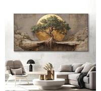 GOSRD Tableau imprimé sur toile, Arbre de Vie moderne sur fond doré, idéal pour la décoration du salon ou de la chambre (55 x 110 cm)