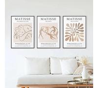GOSRD Tableau imprimé sur toile beige neutre abstrait Matisse Fleurs de corail Exposition Affiche rétro Art mural pour la décoration intérieure (40x60cm-3 pièces)