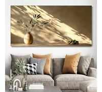 GOSRD Tableau imprimé sur toile représentant des aulnes sur une branche d'olivier baignée de soleil, avec une longue ombre contrastant avec un fond de mur beige (60 x 120 cm/sans cadre)