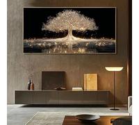 GOSRD Tableau imprimé sur toile représentant un arbre de vie lumineux, décoration murale moderne et minimaliste avec des lumières dorées (40 x 80 cm, sans cadre)