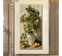 GOSRD Tableau imprimé sur toile représentant un citronnier sur un sol en terre cuite, avec des feuilles jaunes et vertes, idéal pour la décoration murale du salon (30 x 60 cm).