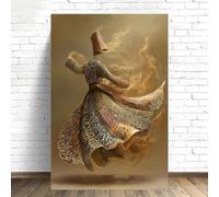 GOSRD Tableau imprimé sur toile représentant un moine en robe calligraphique, avec une lumière dorée, style spirituel islamique (70 x 100 cm)