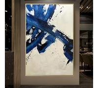 GOSRD Tableau moderne imprimé à l'huile sur toile, lignes abstraites bleues, idéal pour la décoration du salon (30 x 45 cm).