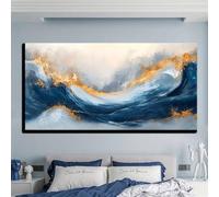 GOSRD Tableau moderne imprimé sur toile, style graffiti coloré, vagues bleues de l'océan, idéal pour la décoration du salon, du bureau ou de la maison (50 x 100 cm/cadre intérieur)