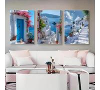 GOSRD Tableau moderne sur toile, impression de paysage de Santorin, Grèce et mer Égée, décoration intérieure (60x80cm-3 pièces)