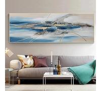 GOSRD Tableau moderne sur toile, paysage abstrait, lignes blanches et dorées, affiches et impressions d'art mural pour la décoration du salon (70 x 210 cm)