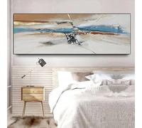 GOSRD Tableau moderne sur toile, paysage abstrait, lignes blanches et dorées, affiches et impressions d'art mural pour la décoration du salon (30 x 100 cm)