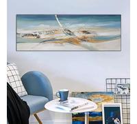 GOSRD Tableau moderne sur toile, paysage abstrait, lignes blanches et dorées, affiches et impressions d'art mural pour la décoration du salon (50 x 150 cm)