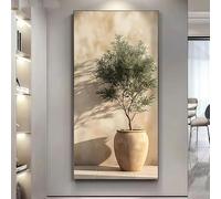 GOSRD Tableau moderne sur toile représentant un jardinière d'olivier, impression de peinture abstraite verte pour le salon (30 x 60 cm)