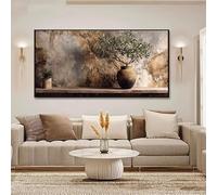 GOSRD Tableau moderne sur toile, représentant un olivier dans un vase rustique sur une table en bois (50 x 100 cm)