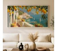 GOSRD Tableau moderne sur toile représentant un paysage de citronniers italiens, imprimé de la côte méditerranéenne pour la décoration du salon ou du bureau (80 x 160 cm)