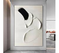 GOSRD Tableau mural beige texturé ivoire, tableau noir sur toile, peinture abstraite minimaliste blanche pour salon, 80 x 120 cm, sans cadre