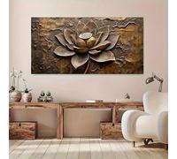 GOSRD Tableau mural en métal Lotus, impression sur toile, décoration champêtre moderne, tons chauds et naturels pour le salon (55 x 110 cm)