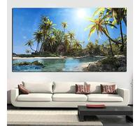GOSRD Tableau représentant un paysage marin avec des cocotiers et du soleil, imprimé en haute définition sur toile, est une œuvre d'art moderne à accrocher au mur pour le salon (60 x 90 cm).