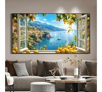 GOSRD Tableau sur toile abstrait moderne représentant un citronnier en bord de mer, décoration pour salon, œuvre d'art pour la maison (70 x 140 cm)