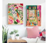GOSRD Tableau sur toile, affiche d'exposition Henri Matisse, paysage par fenêtre ouverte, décoration intérieure impressionniste (70 x 100 cm - 2 pièces)